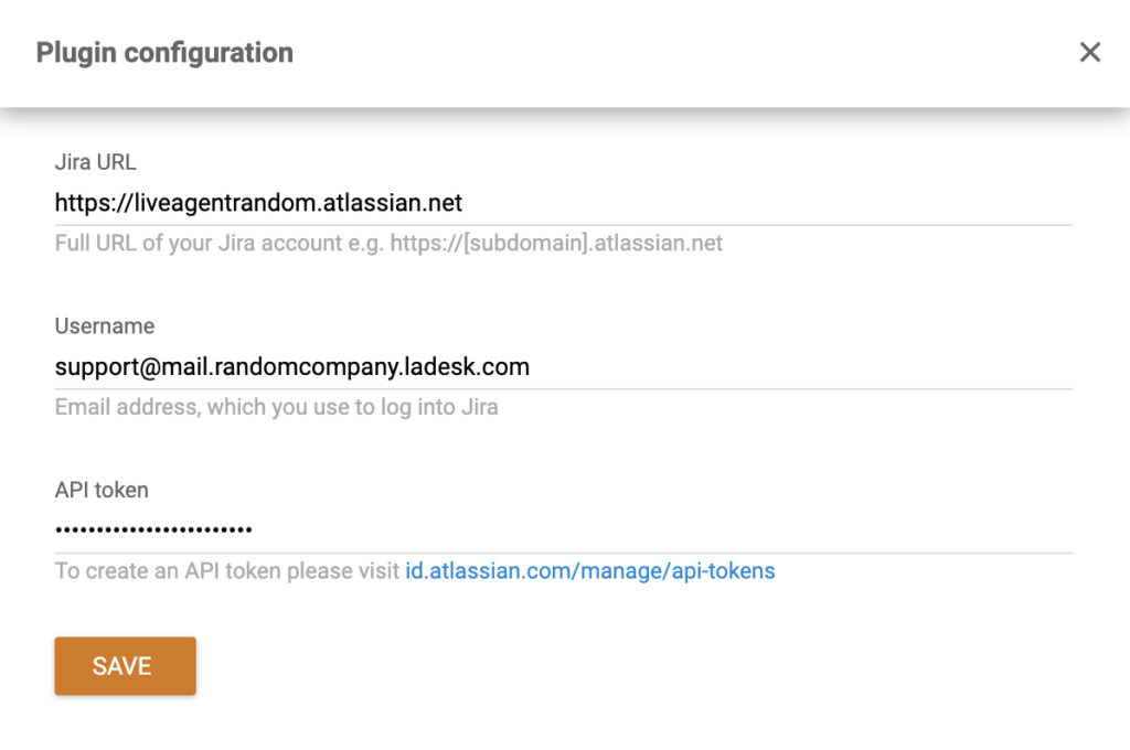 Okno konfiguracji wtyczki Jira w ustawieniach LiveAgent
