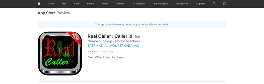 RealCaller: Caller ID – strona App Store
