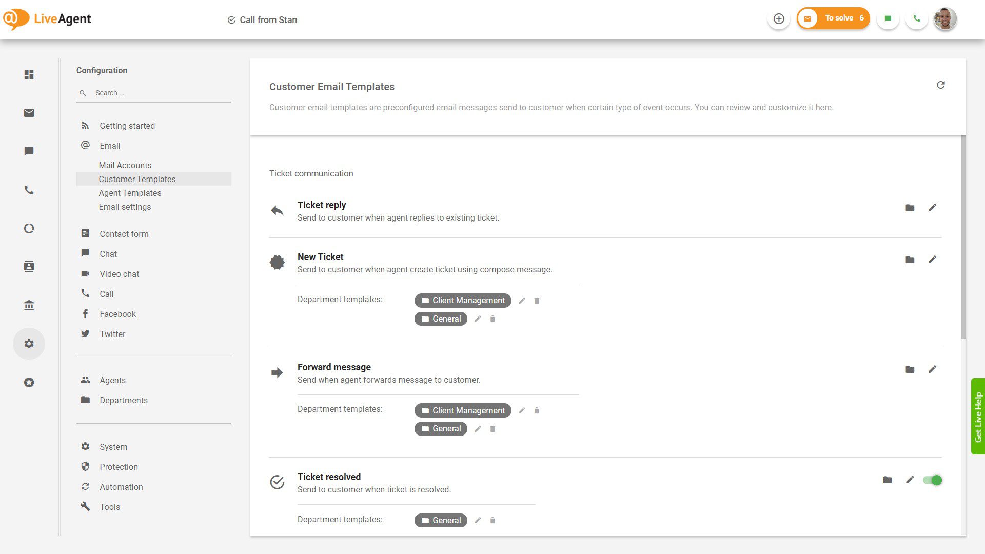 LiveAgent - Email templates settings